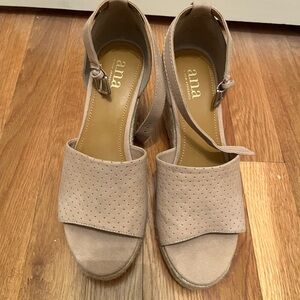 a.n.a Tan Wedge Sandals with Ankle Strap